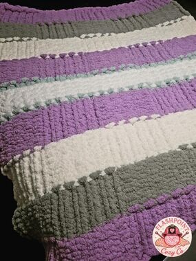 Cozy Striped Plush Throw Blanket in Purple, Gray & White - Flashpoint Cozy Co.